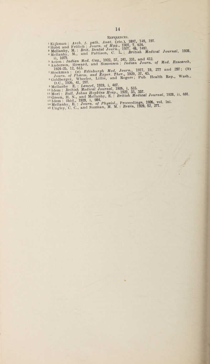 References. ss A'l 197' ’Sia“byy; I; S-p»£«!Ti.: w.» *«««* 1928' antf Simonsen 0? Mad. Research, ,sS!!iww.»«f TihirWfi'^’277 *d 297; <4) • uSTrgl'whTfcr LifS and Rogers;’ Pub. Health Rep., Wash., .isfS’Iki 515 •w2s- “■691- 14 MeUanby^1 E.’: Journ. of Physiol., Proceedings, 1926, v°l. lxi. 15 Ungley, C. C., and Suzman, M. M. : Brain, 1929, 52, 271.