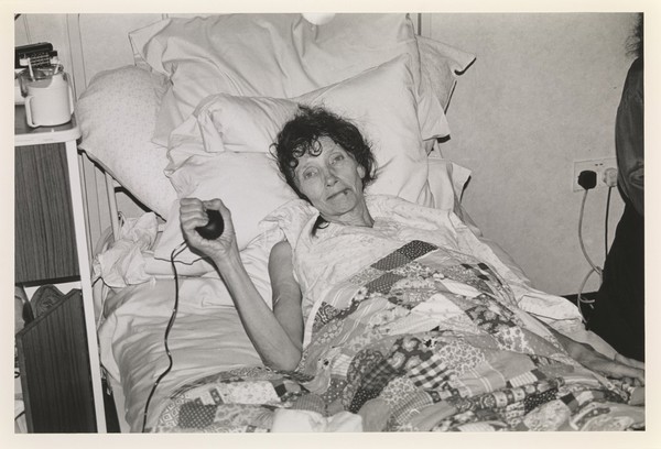 Jo Spence in a hospice bed.