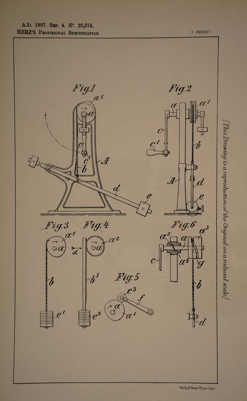 A.D. 1897. Sep. 4. N?. 20,374. HERZ’S Pbovisional Specification iar.0 cc* oar: ~ b T —r*- rzx e1 (J SHEET) ia a i u 'i Th> J' u d i d Malby&Sons. PhotoLitho. '''awing is oreproductuoivof the Ongiiuilon-ojxxhiccd scale]