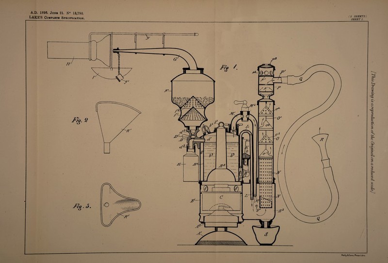 (2 SHEETS) SHEET 1. A.D. 1898. Junk 21. N* 13,790. LAKE’S Complete Specification. isDrawing is areprodachorbof the Original/on a reduced scale]