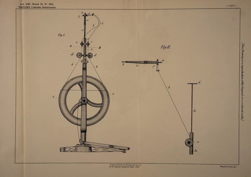 A.D. 1893. March 20. N°. 5881. TAYLOR’S Complete Specification. (J SHEET J i c London.-Ptdnted Ly Daeuong and Son ],d. [This Drawing is cu reprodudioTi of the Original on cv reditcedL scale J
