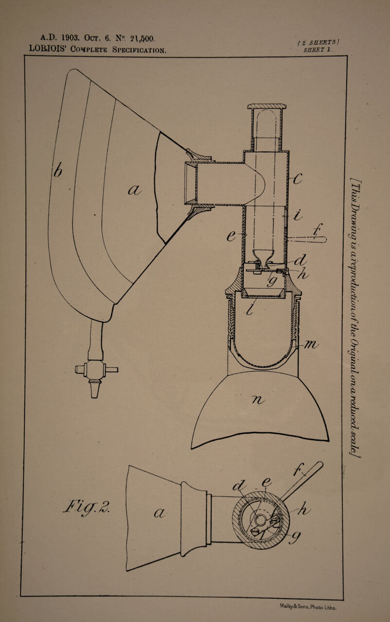 LOBJOIS’ Complete Specification. (Z SHEETS ) SHEET 1. MaJ by&Sons. Photo-Litho. lasl)rawuuj is cl reprodudijon o f the Original ore a reduced scale]