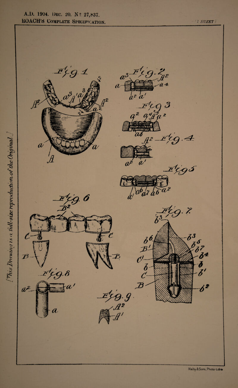 A.l). 1904. i)EC. 20. Nr 27,*37. UOACH’8 Complete Specif'cation. '1 sheet ) MaJby <ScSons, Photo-Lithfr