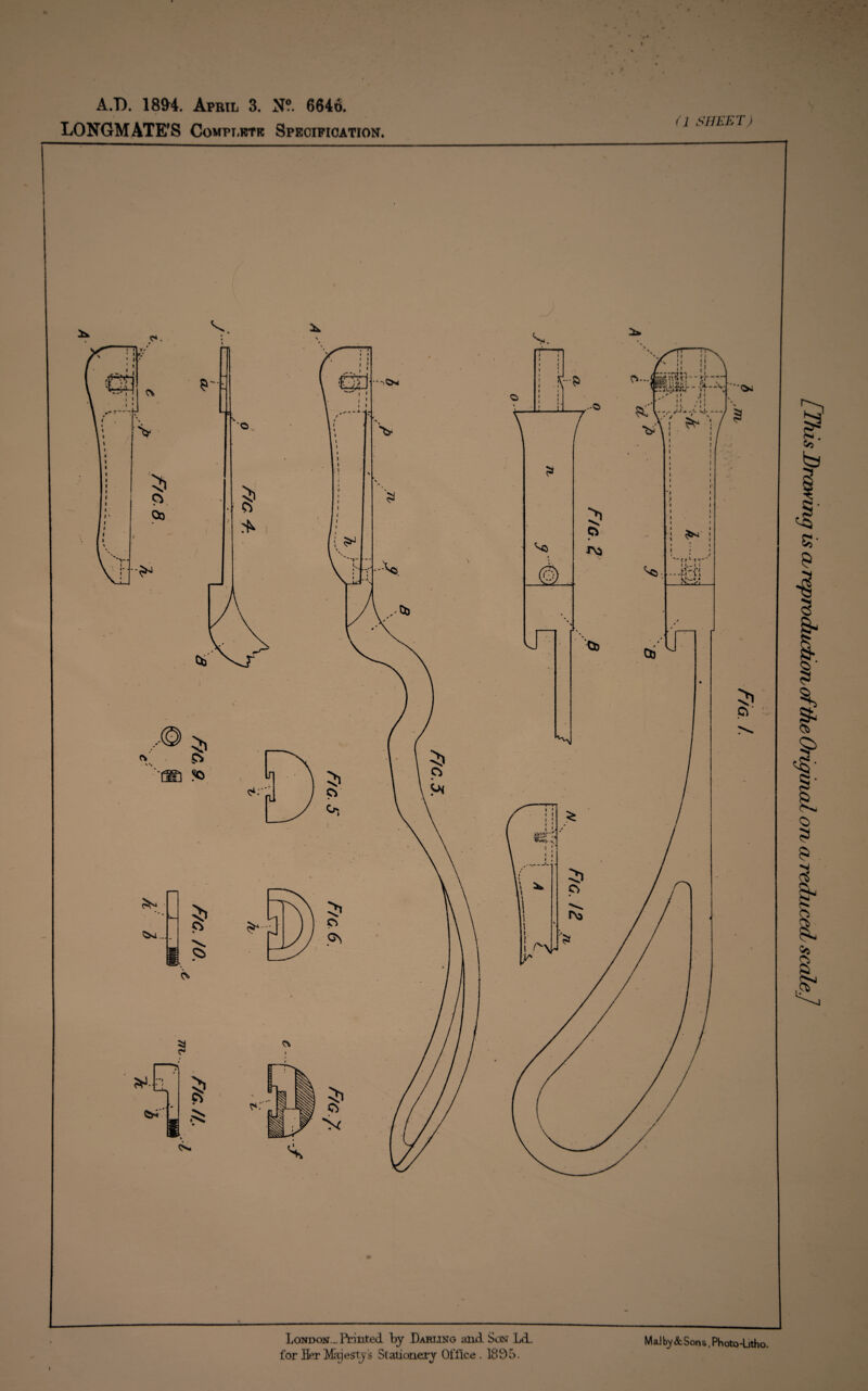 LONGM ATE’S Complete Specification. (1 SHEET) \ London. _ Printed by Darling and Son Ld. for Her Majestys Stationery Office . 1805. Malby&Sons.Photo-btho. [djoos jKKmpoo i) no pmn&UQ tnpjo uorpmpojdtuno n (mimdjq styjj
