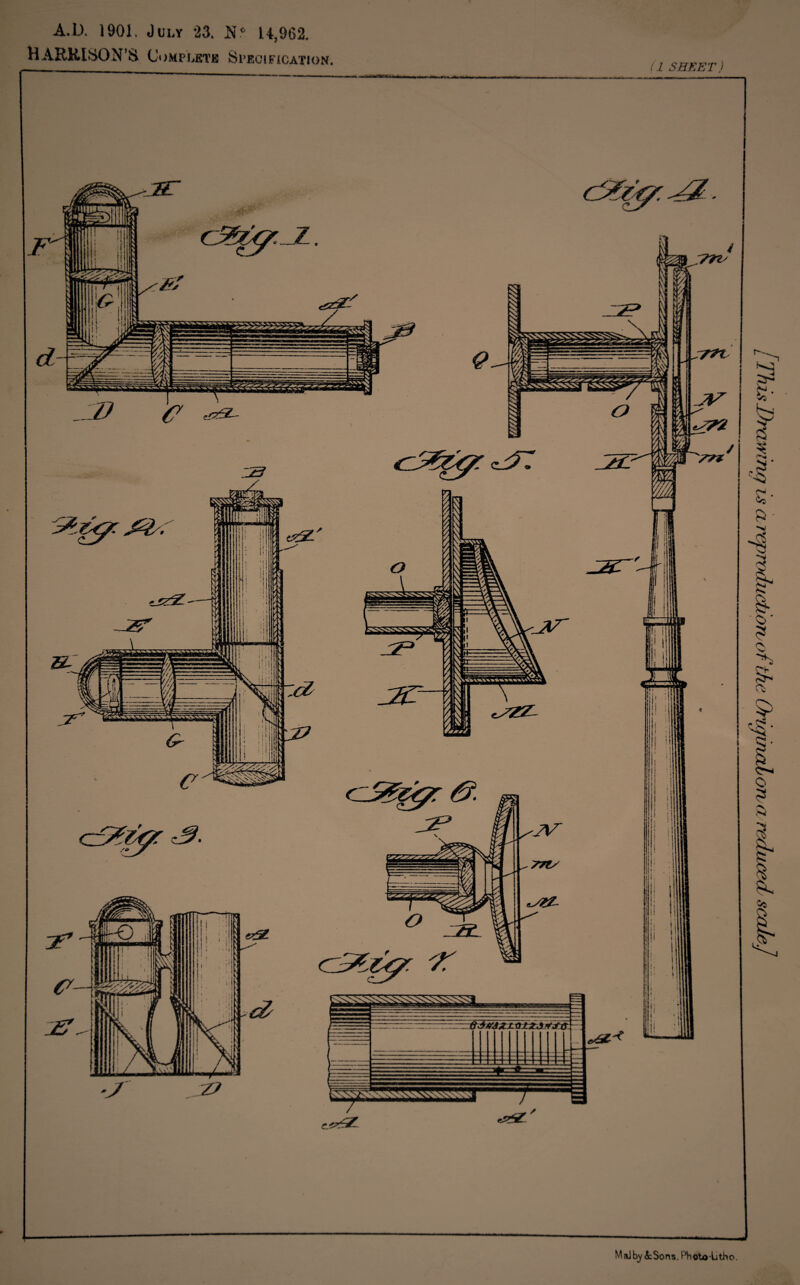 A.U 1901, July 23. N° U,962, HARRISON’S Complete Specification. (1 SHEET) MaJby ASons. Photo-Utho.