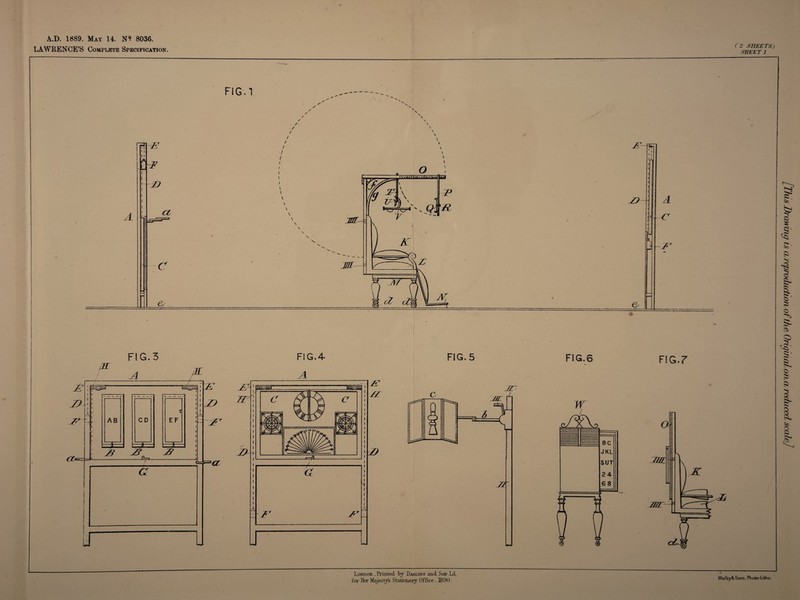 A.D. 1889. May 14. N<? 8036. LAWRENCE’S Complete Specification. (2 SHEETS) SHEET 1 FiG.l JT for Her Majesty's Stationery Office. 1890. MaJby&Sons, PhotcrLitho.