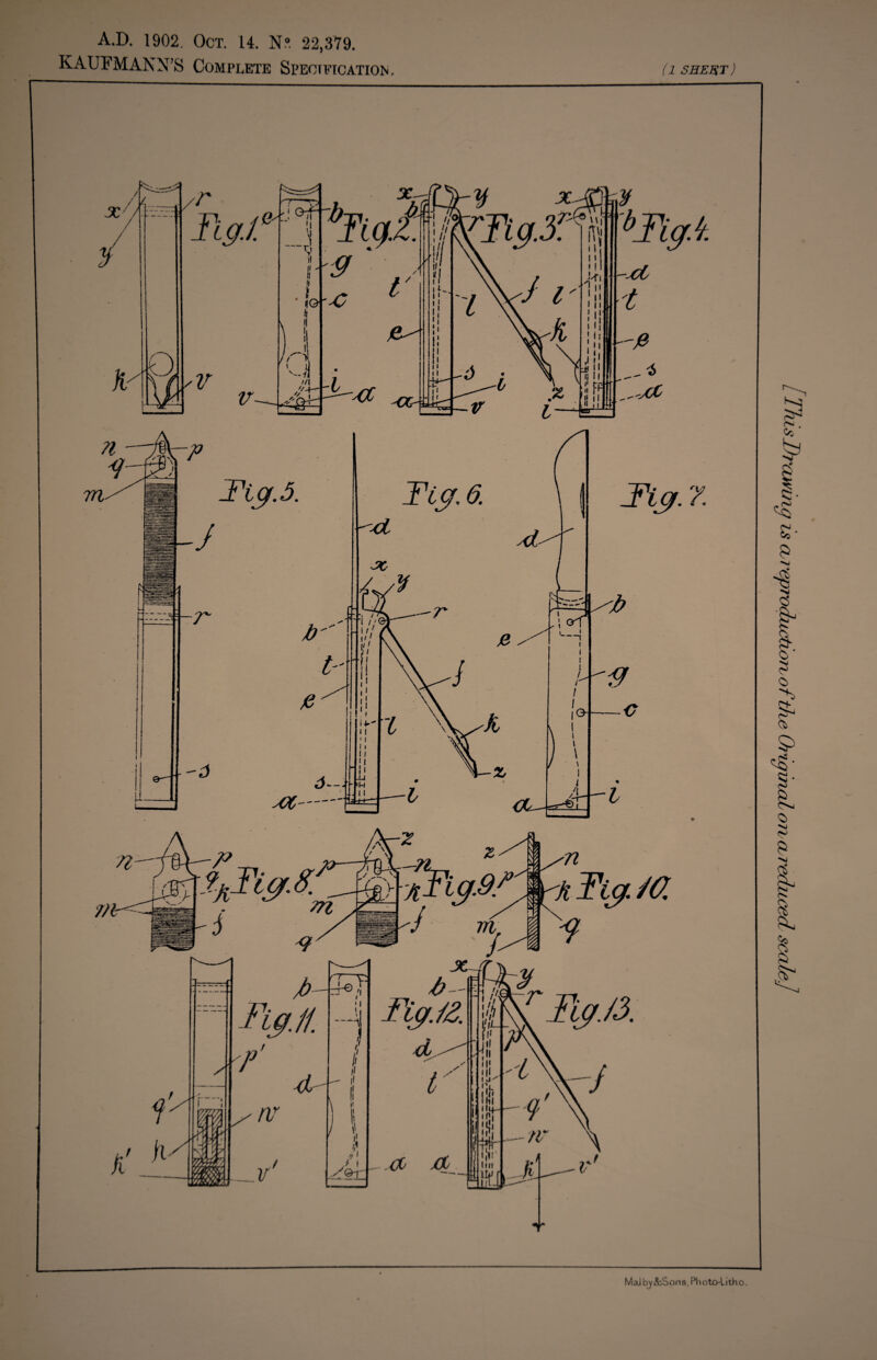 A.D. 1902. Oct. U. N°. 22,379. KAUFMANN’S Complete Specification. (1 SHEET) Mai bj&Sons, Photo-Litho.