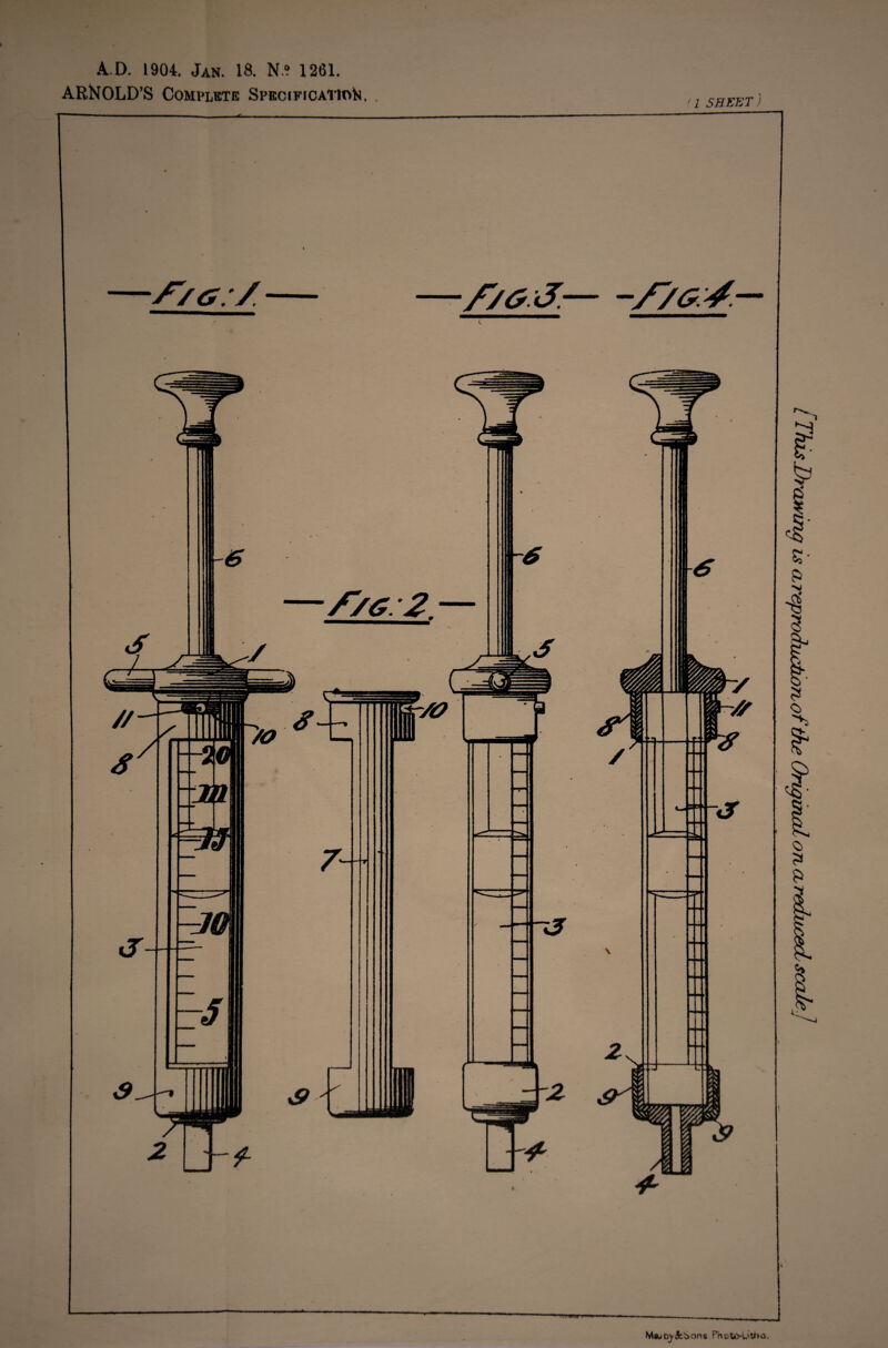 A D. 1904. Jan. 18. N.? 1261. ARNOLD’S Complete Specification. 11 SHEET > MsuttyJfcbons PKoU>JJU>o, l This Drawing is areproSucdonofthe Original, on a redunerl scale 1