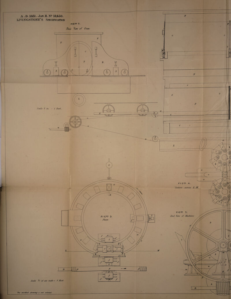 A. D. 1851. Jaf.11. A? 13,450. LIVINGS TONE’ S SPECIFICATION fic«j.e 7. Scale End Vim of Overv F 0 V L The enrcUez/y drmeinsj is rurt/ cefored/ I