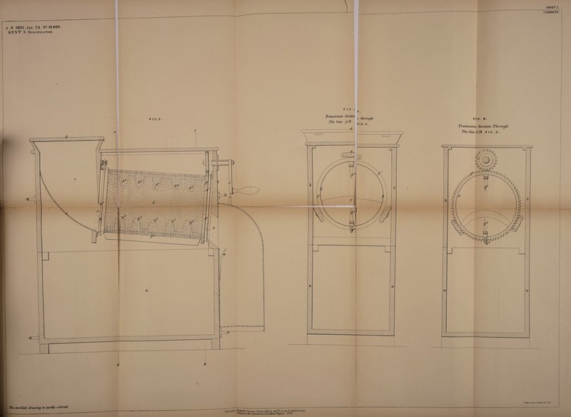 SHEET 2. (3SHEETS) A. 1) 1852.Jan. 24. N? 13,920. KENT'S Specification. f i C . - i . F t C . 3 . Transverse Sedict The law A B v through FI C . 5. FIC.3. Transverse* Section/ Throiujh The line CD FIC .3, W~sssm% mm ^oo^ogoOOpSoaoOoo gSSSs’SE'SS^So a 'e=!=a? <L A The enrolled/ droning is [tartly colored/ ~ London: Suited bv Guouci: J'dwac.oEyhi: uthIIViu.iam SiWTiswoonr. •Kilters'lolJu’ Queen'smost Excellent Majesty. IH57
