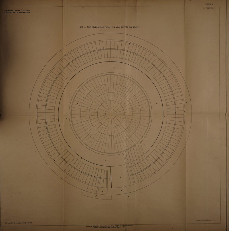 w _ D N? 5_ THE COVERINC OR TOP OF THE KILN PART OF THE STOVE. Prawn on «ctonf by ft ‘Scci$. SHEE T h Tht mrothd, drmvmt) is partly colored.. London Printed by Ckorck Ki.waui> Kvkk *ffi^Ml||?TT'SM'0O,‘S Planters lo Ua-Ouceiis most FjffieUau Maiesn-. Kw*. A.D. 1796 . October 3.^9 2139 WEDGWOOD’S SpEcurcATioisr ( 5 SHEETS.) | f