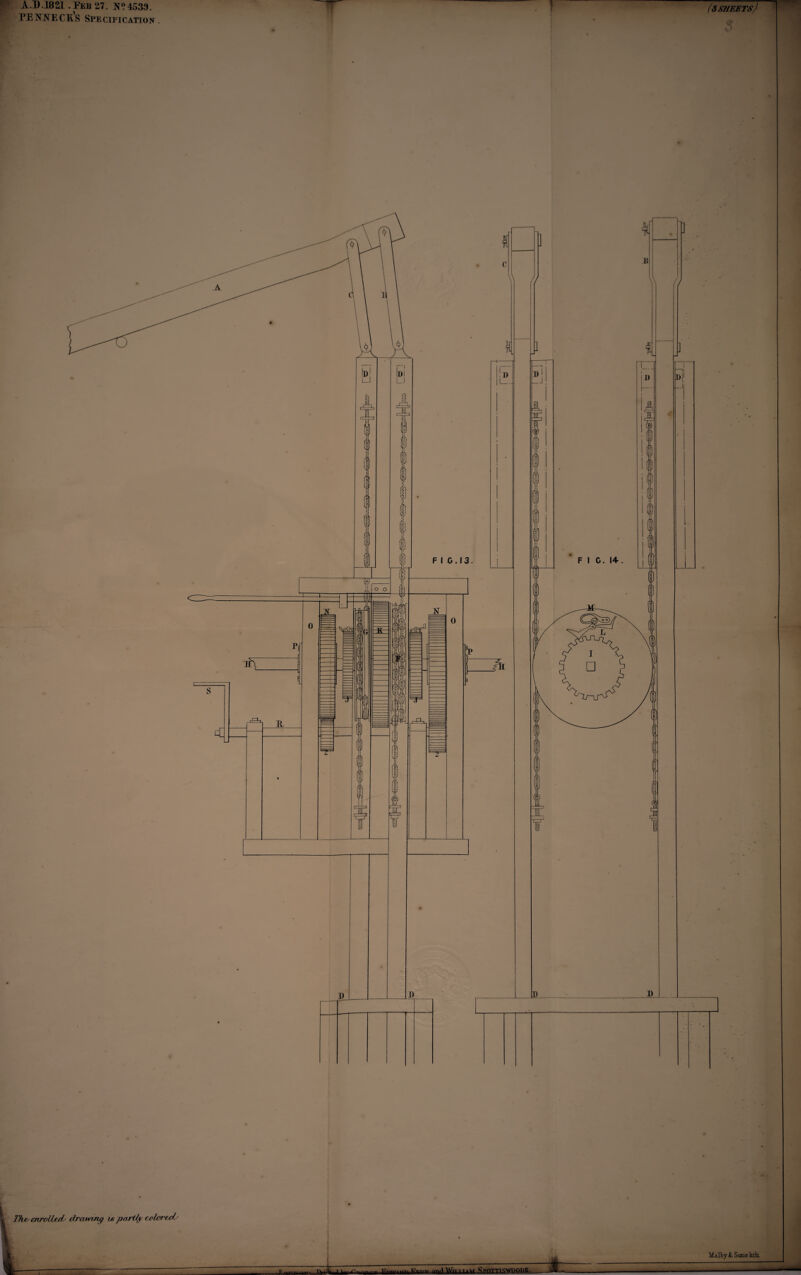 A.D.1821. Feb 27. N*? 1539. fssheets) FENAECK’s SPECIFICATION. Tfit' enroLUd' drawing is partfy colored Malby & Sans hlh. ______ __jJ| -_______ ll-A-J '-^- hW...,. l.W» aiJWnmM K PATTI ^’WOQUK.-A-—-—-1