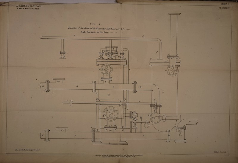 a7T).1828 .May 31 . N9 5,059 . HALL’S Specification. The enrolled drcaving is colored SHEET 3. (5 SHEETS) Malby L Sons.LiiL London: Printed by George Eiwarj> Eyre and Witxiam S'pottiswoooe.