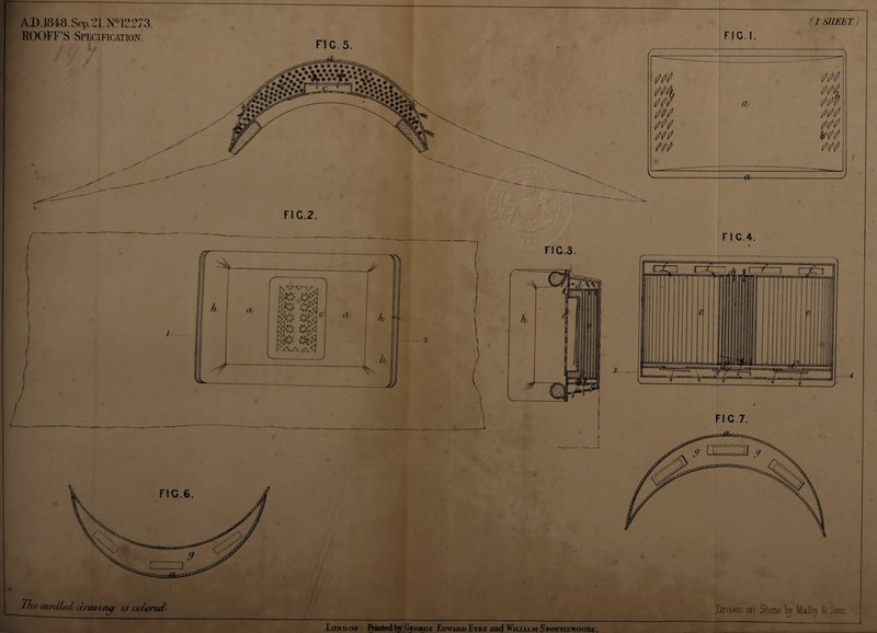 AD.1848. Sep. 21. N° 12.273. ROOFF’S Specification. (1 SHEET. ) Tfu auvllecL drawing ns colored/ Drawn on Stone by Malby & Sons London ftintedby George FdwardLyre and William SpottiswooDe.