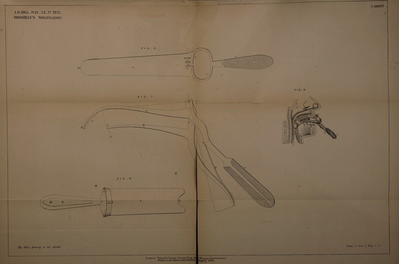 Jht, fUsxl. drawing us ruol aiicred London PrimedbyC*orge KdwardEthe Printers to tie Queen's most Dr awn o .William Spottiswoodp., Majesty. 1866 - !t A.D.1865. JULY. 2 4 A? 19 21. broOMAN'S Specification. (1. SHEET) Stone Ty Malty & Sor-i.
