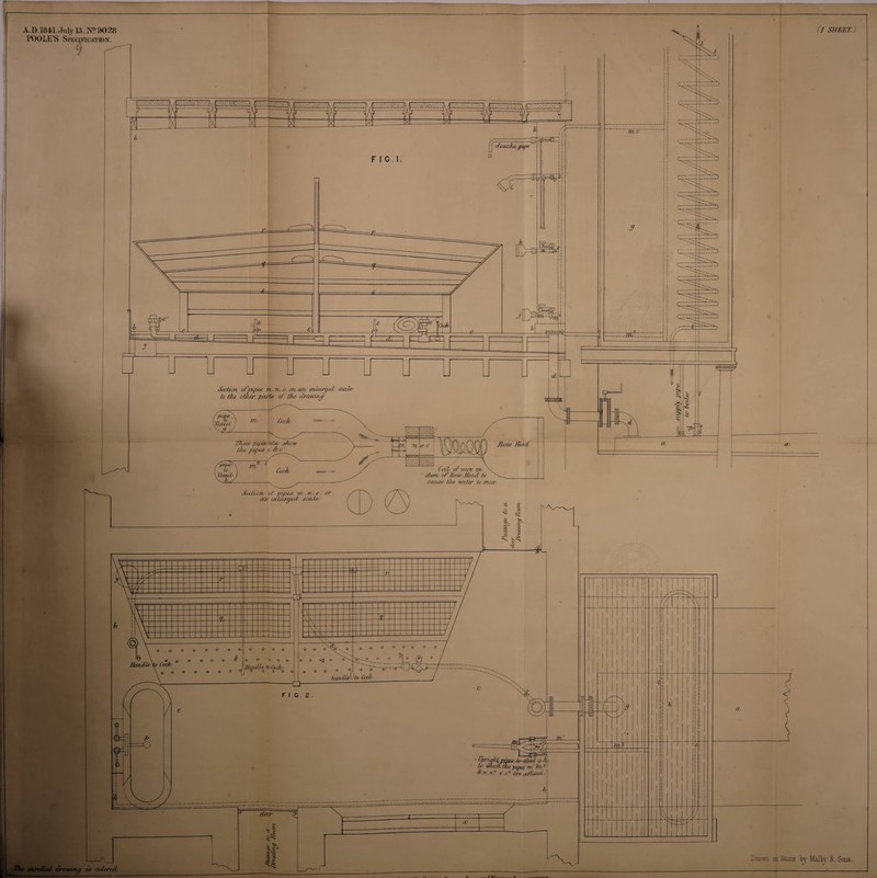 A.D. 1841. July 13. N° 9028 POOLE’S Specification; 7 T /--'■—-A iii\ ' ... VH-, / X.,' ; iin\ i ‘ > y v ( > V L/ < ) l L/ —4 \J L/ S > t y (»” ~V y y y c/ r i 7, tiuche^pip‘ F I G I. Section of pipes Trv.n.o. on ctrv entityed scale/ to the ctha'. parts of the drminy rrv Cock These pi/xs a/so show the piftes to & o ' m 2 l Coch Coil of wire uv stem of tiose Head to cause the water to muc Sedjbom of pipes >rt. . a. o. or cm mlaryed scale -/V !h i io S o o ° O oo oOjjO o o o § I! ° » « o < ’Handle to Cock/ OOO 0 O O O «| J ° OOOO O O O ^ O !! o O o OOO o o . <yi o' » o o o HouidM' to Coch -LJ- O o o O oj, o o o haiuLic^- to Cock/ ■eHJ/tiii'-P- F I C . 2 . • fprip to which the pipes vh’hv'1 & nJ. rj1 o'. o.% are oUihfti/. The enrolled/ dramny is colored/ _ ---- ~ \ DC • Tfl't 3 i. m s Hi (l SHEET.) 7 Drawn, on. Stone by Malby &. Sons. _j ur,,...c