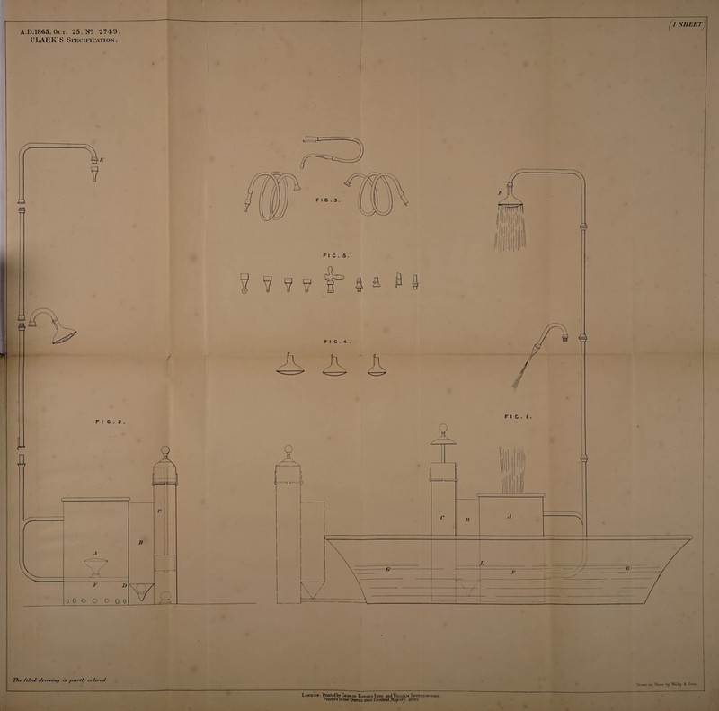 1 SHEET A.D.1865. Oct. 25. 2749. CLARK’ S SPECIFICA.TIon . The fried drawing is partly colored _ Drawn on Stone by Malby & Sons. London, Printedbv George Edward Eyre and William Spottiswoode , Printers to the Queen's most Excellent Majesty. 18 66.