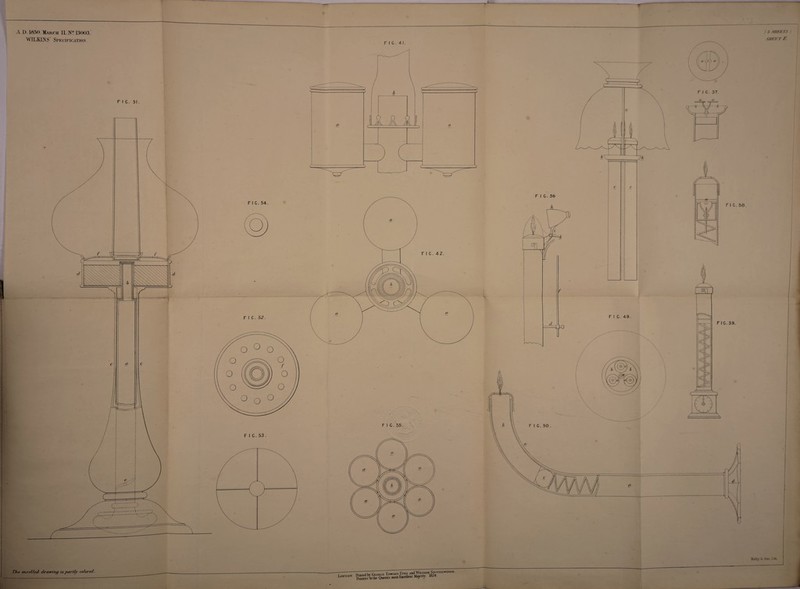 t .j SHEETS SHEE T E A. D. 1850. March 11. N° 13003. WILKINS Specification f i c. 51. F I C. 54. F I C .52. F I C.53. The ertroUrd- drawing /.a partly colored. F I C. 41. F I C. 57. FI C. 58. Malbjr Sons. Liti.