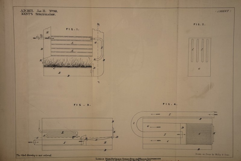 -AD.T872. Jait.TL. TT990 KENT'S Specification. L SHEET) F I G . 2 . FIG . 3 . FIG. 4 . The filed drawing is not colored. ___ London PrinfredtyGeorge Edward Eyre ainiWixiiAM Spottiswoode Drawn on Stone by Malby & Sons.