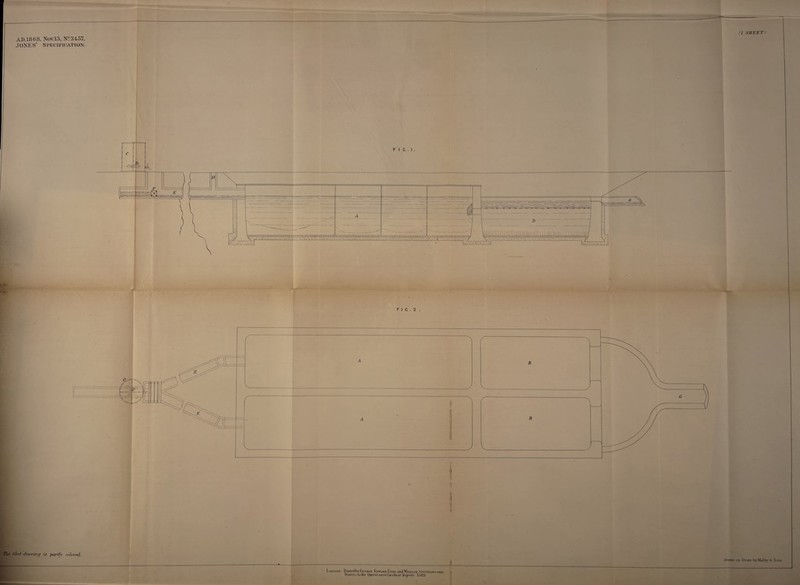 AD.1868. Nov. 115, N?3i57, JONES' Specification. The died drawing is partly colored.. London: Printed h v Geo not Edwahd Lyre and Wii.uam Stottiswoodr. miners to the Queen's most LsecUent Majesty. I860. — Drawn on Stone DyMalby A Sons