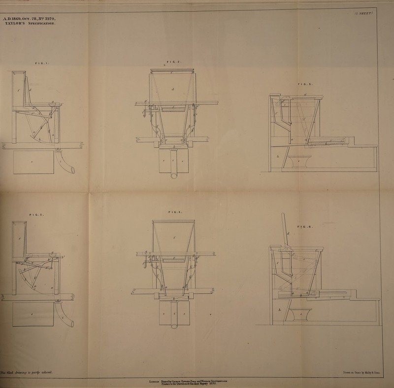 A.D.1869,0ct. 28,N? 3129, TAYLOR’S Specification. The Med drawing is partly colored. Drawn on Stone ty Malty & Sons. London Rintedby George Edwaiid Eire and William Spottiswoode Printers to the Queens most Excellent Majesty 1870.