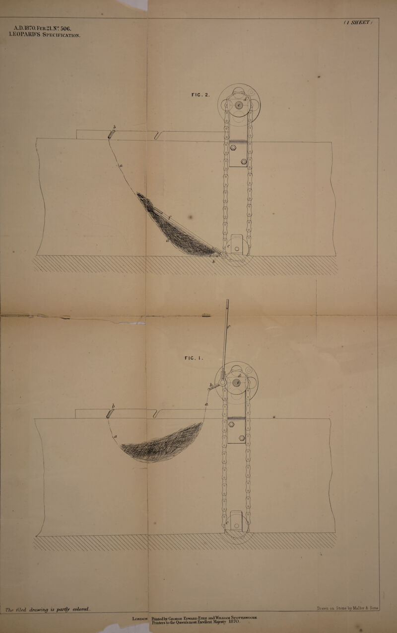 AJD.1870.Feb.21.N? 506. LEOPARD’S Specikication. < 1 SHEET } The filed drawing is partly colored. Drawn on Stone by Malby & Sons * London Rmtedby George Edward Eyre and William Spottiswoode Printers to the Queens most Excellent Majesty 1 o 71).