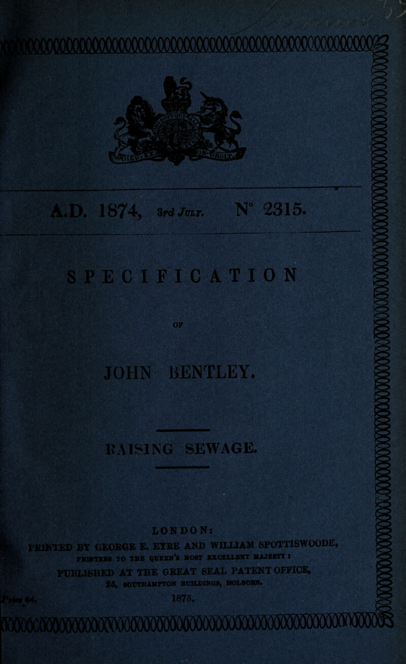 KSf gMi roooocoooooooooowfK) LONDON: ppiKTltD BY GEOBGE E. EYEE AND WILLIAM SPOTTISWOODEi rSlKTEBS 10 THE QUEEN’S MOST EXCELLENT MAJESTY S PUBLISHED AT THE GREAT SEAL PATENT OFFICE, 25, SOUTHAMPTON BUILDINGS, BOLBOBN. AH. 1875. '■ *