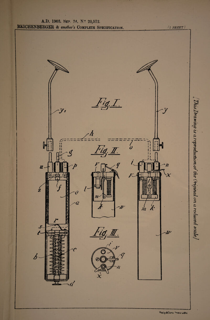 A.1X 1903. (Sep, U. N° 20,572. IIKICHEN BERGER & another's Complete Specification. (1 SHEET) by 4: Sons ^not-o utbc / This Dr a mna is a i 'eproductwn of the Ch'lqxnal on a reduced scale]