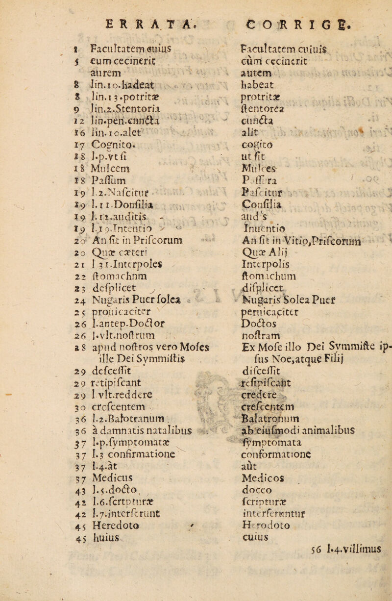 ERRATA, CORRIGE» i Facultatem «iiius 5 eum cecinerit aurem 6 Iin.io.hadeat S Jin.i s.potrita? 9 Jin.z.Stentoria 12 lin.pen.enndta 16 iin. xo.alet 17 Cognito. IS j.p.vtil iS Mulcem 18 Pafium 19 l.i.Nafcitur 19 1.11 Doniilia, 19 1.12.auditis 19 L.i 9.Intentio v 1 2o- An fi.t in Prifcorum 20 Quo? cctteri 21 1 31. Interpoles 22 ftomnchnm 23 de fp licet 24 Nugaris Puer folca 25 pro.uicaciter 26 Lantep.Dodof 26 l.vlt.noftriim a 8 apud noftros vero Mofes ille Dei Svmmiitis 29 defcefilt 29 retipifcant 29 1 vlt.reddere 30 crcfcentem 36 I.2.Bahotranum 36 a damnatis natalibus 37 I.p.fvmptomatat 37 I.3 confirmatione 37 i-4-at 37 Medicus 43 1.5 .do^fto 42 1.6.fcrtpmra? 42 I.7.interierunt 45 Heredoto / 45 huius Facultatem cuiuis curri cecinerit autem habeat protrita? ftentorea eundi a alit cogito ut fit Mulres P ffi ra Pafcitur Confilia aud‘s inuentio An fit in VitipjPrifcorum Qua? Ali? Interpolis ftom ichum difplicct Nugaris Solea Puer peruicaciter Dodlos noflram Ex Mofe illo Dei Svmmifte ip fus Noe,atque Fili? diTceifit refipi fcant credere crefccntem Balatronum ab eiufmodi animalibus fVmptomata conformatione aut Medicos doceo feriptura? interferuntur H rodoto cuius 56 I*4.Villimu$