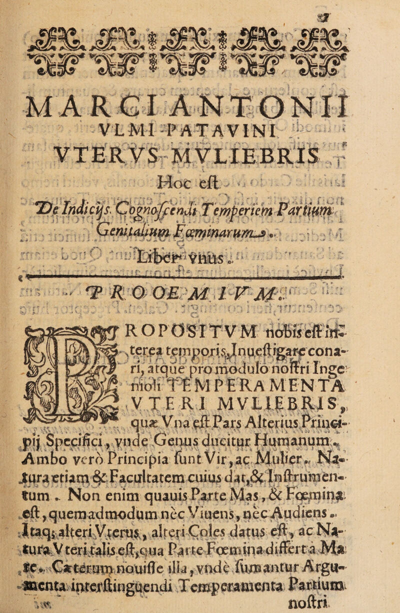 ~ HI *..y «?> i W3fS* ww i ^ W $ W®8* a»8r W W 2 acate «acate *• «Jsate ARGI ANTONII VLMI PATAVINI VTERVS MULIEBRIS • A Cognoji cnat Temperiem Partiam ' GenitEiHmEcsmimru/rLJ). ■i '- ^ ^ £% » ? vnus T il O OEMIVM^ 3 ROPOSITVM nobis effitft Aerea tem^ori^nueftigafc cona¬ ri, argue pro modulo nomilnge niohTEM PERA MENTA V I E R I MVUEBR|S , qus Vna eftParsAltermsPrind- pij Specifici, vnde GenusduciturHumanum. Ambo vero Principia fant Vir ,ac Mulier., Na- Jtura etiam &Facurltatem cuius dac,S< Inftrumen- tum . Non enim quauis Parte Mas ,& Fcemintfc eft, quemadmodum nec Viuens, nec Audiens Italteri Vjerus, alteri Coles datus eA, ac turaV teri taliseft.qua Parte Fceminadiffert a Mas $e.. Catdrum ribuiile ilia, vnde fumantur Argu¬ menta ipterliinguendi Temperamenta Partium,