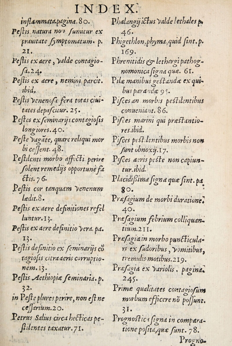 INDE x: infl a mmata.pagina .80. P halangij iSlus 'valde l ethales p. Pellis natura no-t fumitur ex pramtatefymptomatum. p. 21, Pefiis ex aere, Valde contagio- fd.14, ** * . , > t 4 i Peliis ex aere. nemini parat, ibid. Pejhs Ve ne no/a fera totas ciui- tates depafatur ^ 61 P higethlon.phymd > quid fwt>p* 169- Phrenitidis & iethdrgipdthog** nomomcd fignd qu<z* 61. PlU munibusgeflandce ex quU bus paranda 9 5. Pijcesun morbis peftdentibus conueniunt. 8 6. .25. : Pejles exfmindrijs contagio fis Pjfc.es murini qui prcesluntio- t • * «f « 1 res jbid* lonpiores.AO Pejte Vagate, quare reliqui mor P'ifces peftdentibus morbis non bicejjent- 48. Vejld enti morbo ctffeSli perire f olent remedijs opportune fu £hs. 7 6* Pejlis cor tunquum Venenum Ledtt-S. Pejlis ex uere defnitiones refd luntur,1$. Pejlis ex ciere definitio pu. 13. r • / • / ’ Pejlis definitio ex femmdrijs co tdgiofs atra aens corruptio- <d> nemA$. Pejlis Aethiopice femindriu• p. 32- in P e fle plure s perire, non efl ne ceffctnum.io. fmt ubnoxf 17. P'ifces aeris pcfte non capiun¬ tur. ibid. Placidifima fgnaqux jint. pa 80. ! Prafkgium de morbi durationel 40, Vrafagium febrium colliquan- tmm.lii. Vrzftgiain morbo punSlicula¬ ri ex f udor ibus, Vomitibus. tremulis motibus. 21$. Vrafagta ex hariolis. pao-ina^ 245. Prime qualitates contagwfunt morbum efjiccre no pojjmt. 31 ■*''etrus Saltus circahedlicaspe- ds Yopnosticaflgtia in compara- flentes taxatur. 71. ticnepoJita,qu£ fmt. 78. TrogriOm o