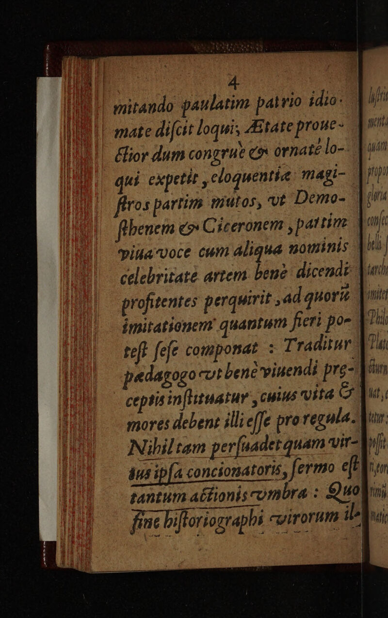 4 mitando paulatim pario idio- | 4; uL, uA 21AT Ifa firos parrim miutos, vt Demo- celebritate artem. beue dicendt profitentes perquirit , ad quori teft fefe componat. : Traditur