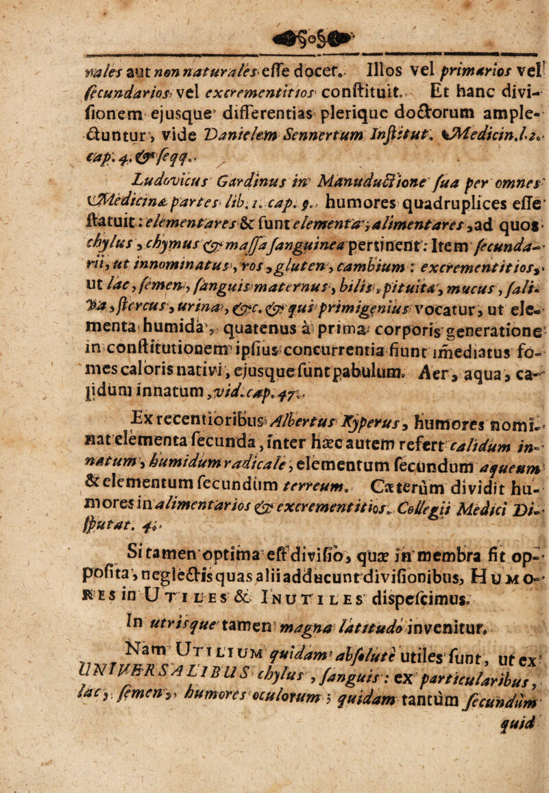 —■ «ma—nn'»-- '■ i*»^ 1 IW^ WHSMMMI Wbomi aut «a» natura lescfk docetv Illos vel primarios \t 1 fnundario&yt 1 excrementittosconftituito Et hanc divi- fionern ejusque’ differentias pleriquc do&orum ample¬ ctuntur» vide DanielemSennertum Injiitut. %Medicintlz^ €#p\4%($*feqq^ Ludovlcus' Gardinus in Manu duplione fu a per omnes aMedictnapartes > lib;n cap,$e> humores quadruplices effe* ftatuit: elementares&tfunt elementa^y a liment ares ,ad quos; thyluSychymusx^maffafanguineasptninQTit.lttm fecunda^ rth **t innominatus y ros y gluten > cambium : excrementittos*» Ut lac, femen*, fanguismatcrnus^ hilbrpituita, mucus,/ali* *Mayftcvcus, urina j quiprtmigenlus:vocatur* ut ele¬ menta humidav quatenus a prima* corporis generatione in conftitutioaem ipfiusiconeurrentia fiunt jmediatus fo¬ mes caloris nativi, ejusquefuntpaEulum, Aer,aqua, ca¬ lidum innatum joidusp;.^ ExrecemibriBu^Albertur Kjperus, humores nomi-< mt elementa fecunda, inter haecautem refertcalidum in- natum, humi dum radi cale, elementum fecundum aqueum & elementum fecundum terreum. Ceterum dividit hu¬ mores in alimentarios ^ excrement itios» Collegi Medici l)i~ fputat. Si tamen optima-effdivifio, quae in membra fit o pofita,negle£Hsquasaliiadducunrdivifionibus^ Huai mis in U t i ii es & Inut i l es dispefcimus* In utris quetamen magna lat/tudoinvenitur* Nam Utt mum quidam*atyUute utiles funt, ut < tl N ICHR S A L I BU S chylus,/anguis ; CX particularibu, lacr femen humores oculorum ? quidam tantum fecundu