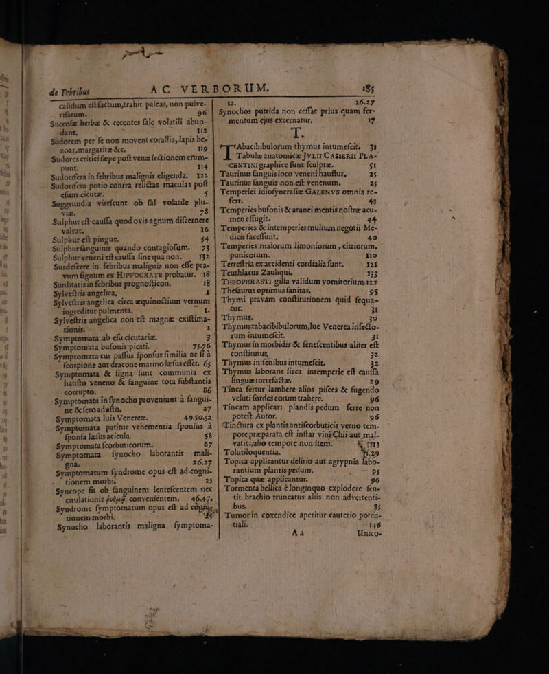 citt omisi assit cau ttti pn ————Á———— € calidum cftfactum,;trahit paleas, non pulve- ta. 26.27 rifatum. 96 | Synochos putrida non ceffat prius quam fer- Succofz herbae & recentes fale volatili abun- mentum ejus excernatur. 17 dant, 112 T Südorem per fe non movent corailia, lapis be- Y » ; zoar,margarita &c. 19 «i esie thymus intumefcit, 31 Sudores critici (epe poft venze fe&ionem erum- Tabulae anatomicz JvLtr CassERi: PrA- punt. 114 'CENTINI graphice fünt fculptz. $t Sudorifera in febribus malisnis eligenda, 122 | Taurinus fanguisloco veneni hauftus, 25 Sudorifcra potio contra rcli&as maculas poft | Taurinus fanguis non eft venenum, 25 efum cicutz. s | Tempcrici idiofyncrafie/GALENVS omnia re- Suggrundia virefcunt ob fal volatile plu- fet. 45 via. 78 | Temperies bufonis & aranci mentis noftra acu- Sulphur cft cauffa quod ovis agnum difcernere men effugit. 44 valeat, 16 | Temperies & intemperiesmultum negotii Me- Sulphur eft pingue. $4 dicis faceffunt, ! 40 Sulphurfanguinis quando contagiofum. 73 | Temperics malorum limoniorum , citriotum, Sulphur yeneni eft cauffa fine qua non. 132 punicorum. - Ilo Surdefcere in. febribus malignis non effe pra- Terreftria ex accidenti cordialia funt, I2Í yum fignum ex HiPFOCRATE probatur. 18 | Teuthlacus Zauhqui. 132 Surditatisin febribus prognofticon. 18 | THEOPHRASTI gilla validum yomitorium.i22 Sylveftris angelica, x | Thefaurusoptimus fanitas, 9 Sylveftris angelica circa equinoctium vernum Thymi pravam conflitutionem quid fequa- ingreditur pulmenta, CU E, tur. 3t Sylveftris angelica non eft magnz exiftima- | Thymus. 3o tionis. 1 | Thymustabacibibulorum;lue Venerea infe&o- Symptomata ab efu cicutariz, 3| rumintumcefat. 2t Thymusin morbidis & fenefcentibus aliter eft conftitutus, 32 Thymus in fenibus intumefcit. 32 Thymus laborans ficca. intemperie eft caufa lingua torrefacta, Symptomata bufonis picati. 1H 26 Symptomata cur paffus fponfus fimilia ac fi à fcorpione aut dracone marino laus effet. 65 Symptomata & figna funt communia ex haufto veneno & fanguine tota fubftantia | — 29 corrupto. LÀ $6 | Tinca fertur lambere alios pifces & fugendo Symptomata in fynocho proveniunt à fangui- veluti fordes corum trahere. 96 ne & fero adufto, 27 | Tincam applicari plandis pedum | ferre non Symptomata luis Venerez. - 494502 potet Autor. |— — 96 Symptomata patitur vehementia fponfus à | Tin&ura ex plantisantifcorbuticis verno tem- fponfa laus acicula. $8 pore praeparata cft inflar vini Chii aut; mal- Symptomata fcorbuticorum. 67 vatici;alio tempore non item. & 13 Symptomata. íynocho laborantis mali- Tolutiloquentia. 5h.29 Ad. 26.27 | Topica applicantur delirio aut agrypnia labo- Symptomatum fyndrome opus eft ad cogni- rantium plantis pedum. 9$ Topica qua applicantur. 9 Tormenta bellica élonginquo explódere fen- tit brachio truncatus aliis non adveitenti- tionem morbi; 25 Syncope fit ob fanguinem lentefcentem nec cirulationis gvéja. convenientem. 4647. . Syndrome fymptomatum opus eft adcogii,,| bus | $5 tionem morbi. $$ | Tumorin coxendice aperitur cauterio poten- Synocho laboranti maligna fymptoma- tiali. 146 Aa Unico- d: Lr eA PIE