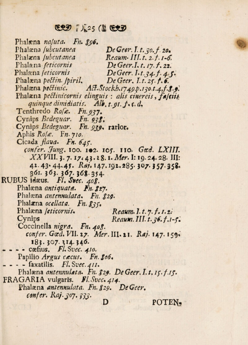 r&5 a De Geer. T. t.30./ 10« Keaum• III. t, 2./. 1-6. De Geer.L t. /7. /. 22. DeGeer. I.t.j^f. 4,5* De Geer, I. r. 27. /, £ Phalaena najuta. Fn. gy§, Phalaena fubcut ane a Phalaena /ubcutanea Phalaena feti cornis Phalaena (eticornis P ha laena peftin. JpiriU Phalaena pe&inic. ASI.Stockhjy^.p.i^ot.^.f.g^l Phalaena pe fimi cornis eltnguis : <7/// cinereis, fajtiii quinque dimidiatis. Alb. t.j?i. f* C. (U Tenthredo R0/#. Fn.jjjj» Cyrtips Bedequar. Fn< 93$, Cynips Bedequar. Fn. $$$* rarior. Aphis P\o/<e. F/*. 7/(7. Cicada flava. jp«. £^7. confer, ffung. 100. i$2. iof. no. <7(rrf. LX1II’. XXVIU. $. 7. i/< 43.18. i. Mrr. 1:19.24* 28. III: 41'43*44'4f« 147.191.285* 3°7-J57-35& 3^ 3^1- 3^7* 3<58*3I4- RUBUS idaeus. JFY. JWc, 40$. Phalaena antiquata. Fn. gij. Phalaena antennulata. Fn. S29. Phalaena ocellata. Fn. gjf. Phalaena leticornis. Keaum. 1.t.7. A /»2 Cynips ' Keaum. III. t.jf. f. /-7. Coccinella Fn♦ 40$. confer. Gxdi Vll 17. Mer. III. 11. R*/. 147.159. 185. 307. \i4-34<*- - - - - caefius. FI. Svec. 410. Papilio Argus c&cus. Fn. $06< - - - - faxatilis. Fl.Svec.4u. Phalaena antennulata. Fn. $2$. DeGeer.Lt. if.f.rj. FRAGARIA vulgaris. FI. Svec. 414. Phalaena antennulata. Fn, $29. De Geer, confer. Kaj.307.143. * D POTEtf,