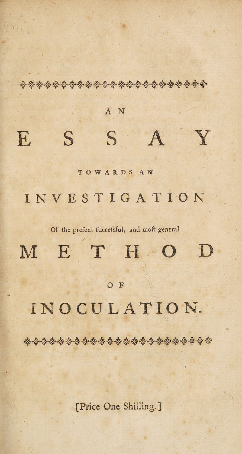 TOWARDS AH INVESTIGATION Of the prefent fuccefsful, and molt general M E T H O O F 4 INOCULATION. [Price One Shilling.]