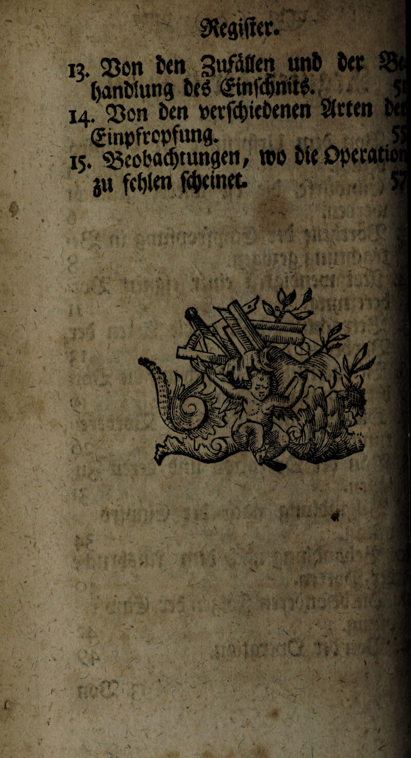 9tegifier. i3' Ut 14. Bon fern uerfchicOenen Steten Stnpftepfung. *..> i 4. 15. Beobachtungen, wo bte Opccatu ju fehlen feinet.
