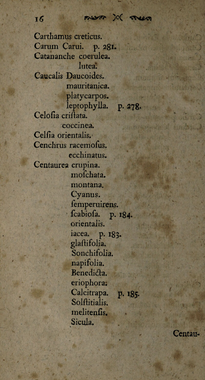 Carthamus creticus. Carum Carui. p. 281. Catananche coerulea, lutea' Caucalis Daucoides. mauritanica. platycarpos. leptophylla. p. 278. Celofia criilata. J coccinea. Celfia orientalis.1 Cenchrus racemofus. ecchinatus. Centaurea crupina. mofchata. montana. Cyanus, femperuirens. fcabiofa. p. 184. orientalis, iacea. p. 183. glaftifolia. Sonchifolia. napifolia. Benedicta. eriophora; Calcitrapa. p. 185. Solftitialis. melitenfis. Sicula. Centau- j * '» <:■ ■ f..' L :: .V«B '“-v I V / 1 jflnv *^-i■ I