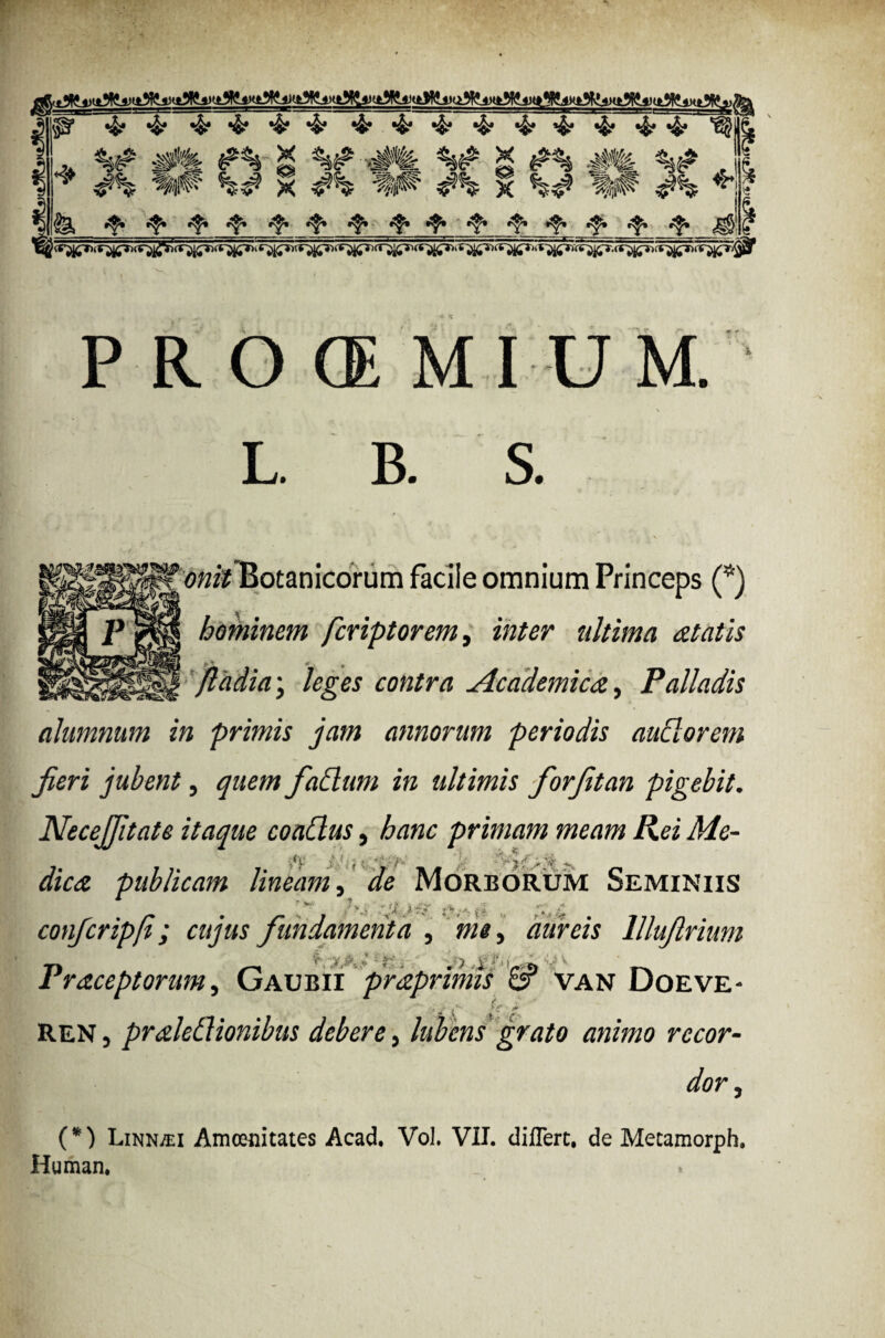 •Jp *4? ^ *&* ‘i* 4? •&* •&* •& *&» »& «j? •&••£» 1!$|( ^£3^ «^» c^* «^» «^» <^» *^» <^* «^» «^» i^» ^ «^5» J ^ «n^cr^ ‘(r^i<rsri rT^5^ tsr^ic^''s ^>k.^ 1 ' *■ ‘ PROdMIUM. \ L. B. S. WW£on^ botanicorum facile omnium Princeps (*) hominem fcriptorem, inter ultima retatis fladia \ leges contra Academica, Palladis alumnum in primis jam annorum periodis anciorem jieri jubent, quem fadlum in ultimis forfitan pigebit. NeceJJitate itaque coaClus, hanc primam meam Rei Me- ../v4 ^ i v>» * ■ « y .- •*•?. dica publicam lineam, de Morborum Seminiis r V/1-' ?. ^ ik . .yr-v n -* +■ < I v X . & Tf *• * -A. ( *. f p' conferipji; cujus fundamenta , me, aureis llluftrium & u- 4 -3* t. j • V , . . Praceptorum, Gaubii praprimis & van Doeve REN, praledionibus debere, lubens grato animo recor¬ dor , (*) Linn/ei Amoenitates Acad. Vol. VII. differt, de Meoamorph. Human.