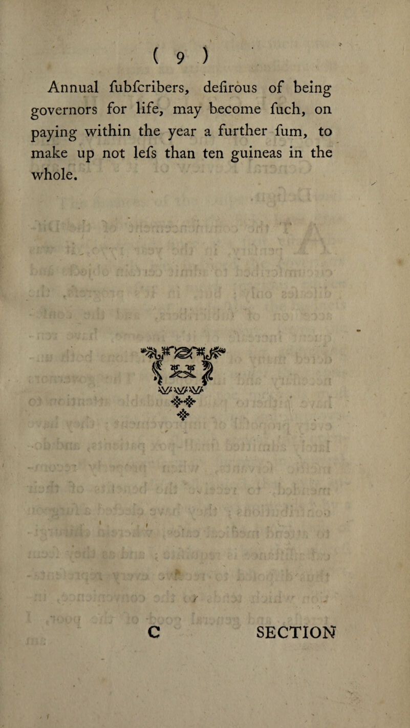 Annual fubfcribers, defirous of being governors for life, may become fuch, on paying within the year a further fum, to make up not lefs than ten guineas in the whole. f jyt J
