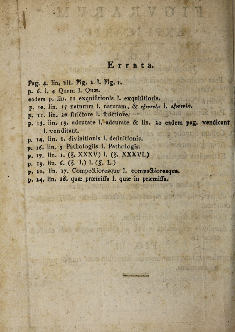 Pag. 4. lin, tilt, Fig* 1. !♦ Fig, K p, 6. 1, 4 Quam 1. Quae* eadem p, lin, 11 exquifitionis 1, exquifitioris, p. 1®. lin. naturnm L naturam, & 1. eiofrin. p, ir. lin, 20 ftri&ore I, ftrifriore: • 1 p. ij. lin, 19* adeutate 1/adeurate & lin, lo eadem pag. Vendicant 1. venditant p. 14« lin, I* divinitionis I. definitionis, p, 16, lin. $ Pathologiis 1. Pathologis. p. 17. lin. i, (§. XXXV) 1. (§, XXXVI.) p. 19. lin. <>♦ (§. I,) 1* (§. L.) p, io, lin. 17. Compettioresque 1, compaftioresqu*. p, 24, lin, 16% quae praemifla 1. quae in praemilTa, A\'V A -