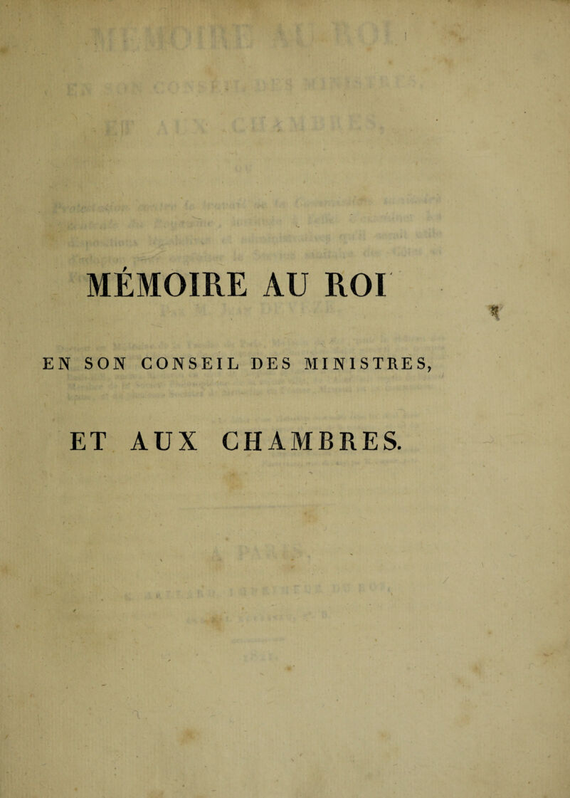 MÉMOIRE AU ROI . _ . /* EN SON CONSEIL DES MINISTRES, ET AUX CHAMBRES. ^ .