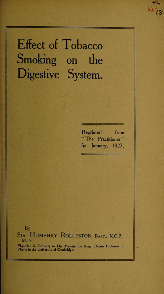 tobacco effects on the digestive system Effect of tobacco smoking on the nervous system / by Sir Humphry Rolleston, Bart., K.C.B., Physician in ordinary to His majesty the King ; Regius Professor of physic in the University of tobacco effects on the digestive system Effect of tobacco smoking on the nervous system / by Sir Humphry Rolleston, Bart., K.C.B., Physician in ordinary to His majesty the King ; Regius Professor of physic in the University of