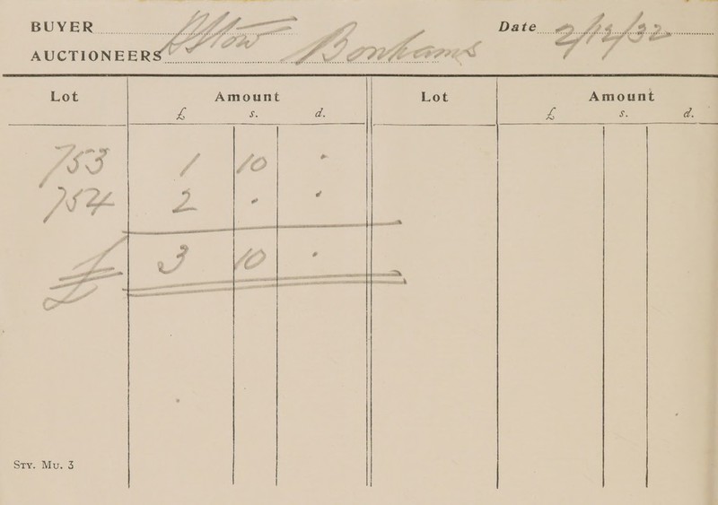 Lot Sty. Mu. 3   Amount Si 