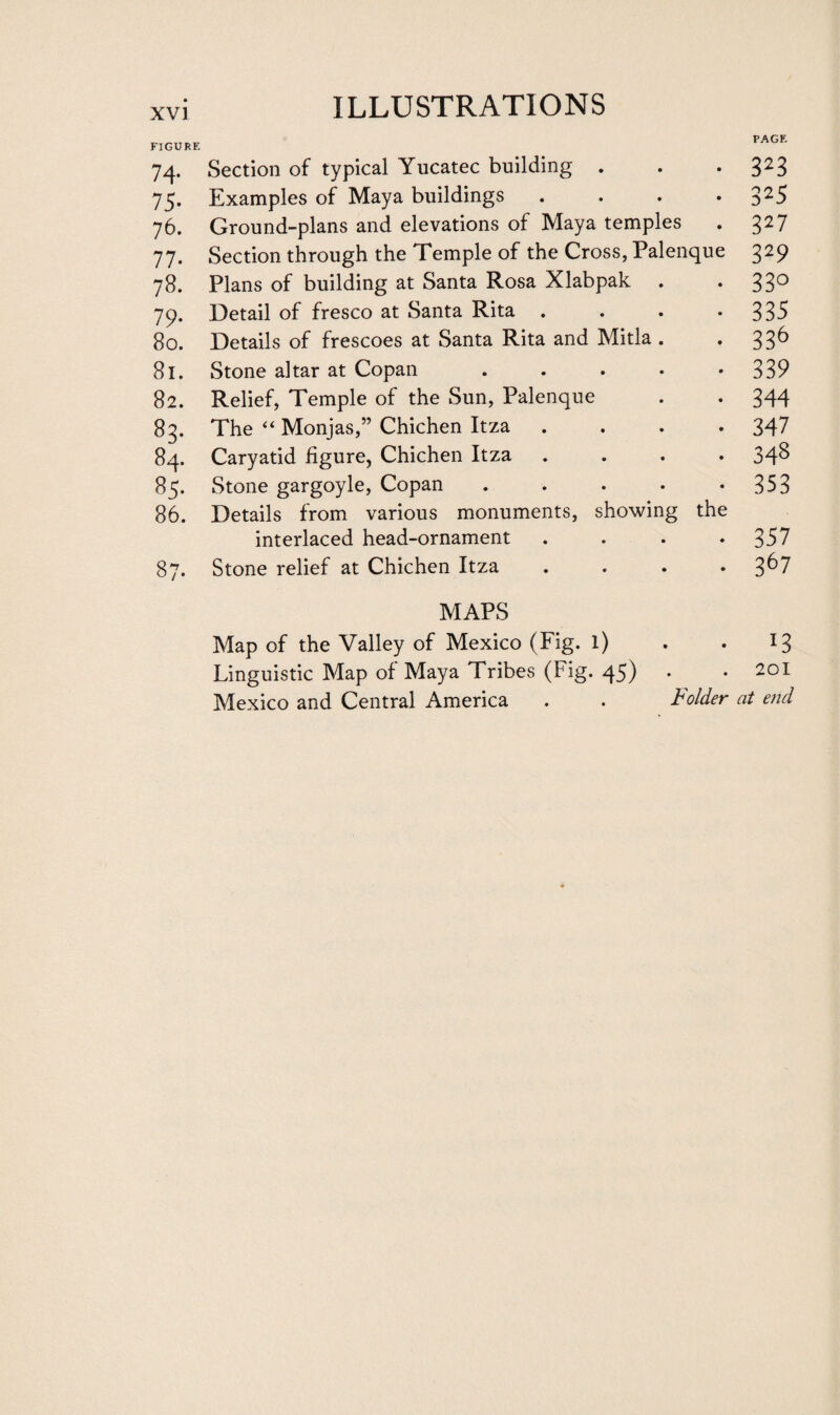 XV] FIGURE PAGE 74. Section of typical Yucatec building . . • 323 75. Examples of Maya buildings . . . • 325 76. Ground-plans and elevations of Maya temples . 327 77. Section through the Temple of the Cross, Palenque 329 78. Plans of building at Santa Rosa Xlabpak . *33° 79. Detail of fresco at Santa Rita . . . *335 80. Details of frescoes at Santa Rita and Mitla . • 33^ 81. Stone altar at Copan . . . . *339 82. Relief, Temple of the Sun, Palenque . . 344 83. The “ Monjas,” Chichen Itza .... 347 84. Caryatid figure, Chichen Itza .... 34^ 85. Stone gargoyle, Copan.353 86. Details from various monuments, showing the interlaced head-ornament . . . - 357 87. Stone relief at Chichen Itza .... 3^7 MAPS Map of the Valley of Mexico (Fig. l) . • I3 Linguistic Map of Maya Tribes (Fig. 45) . . 201 Mexico and Central America . . Folder at end