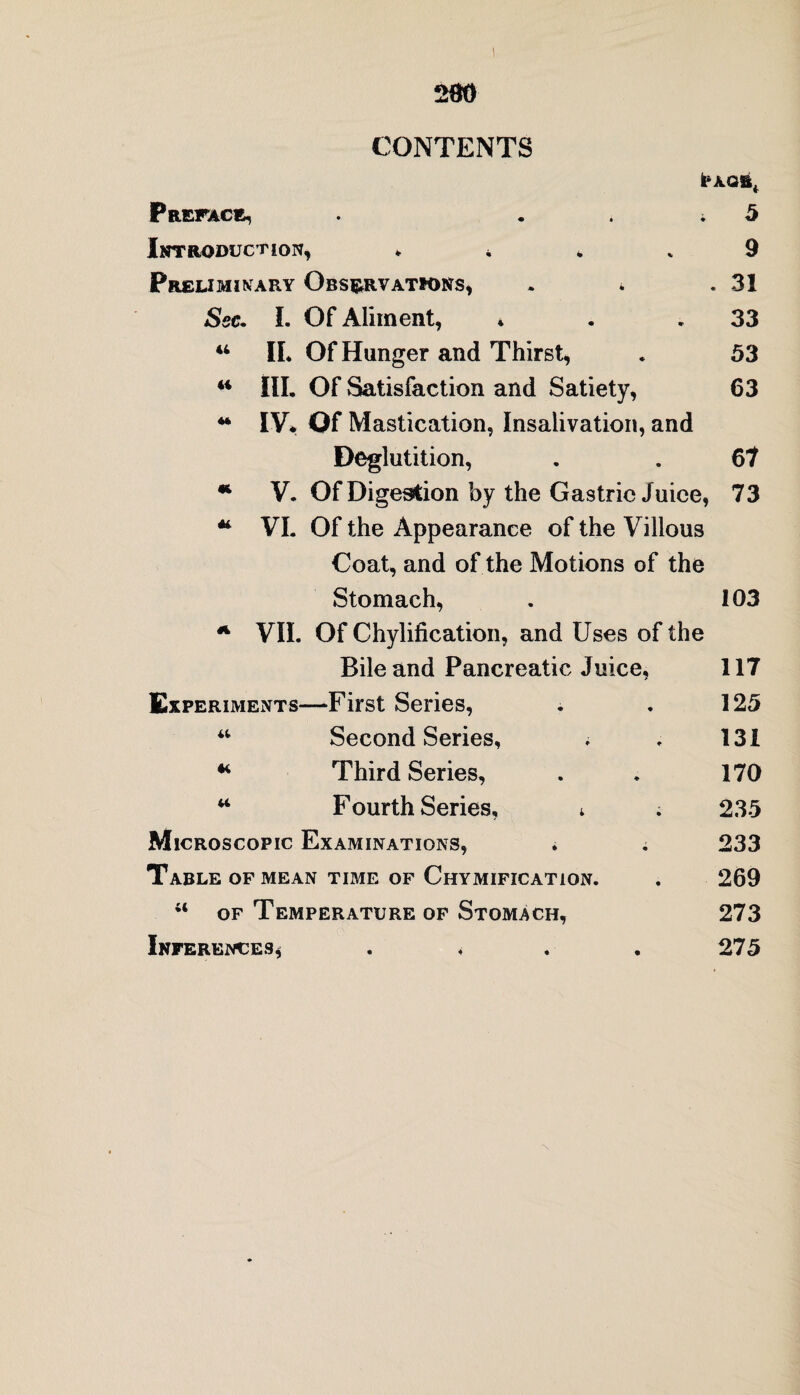 CONTENTS i^AQS, Preface, Introduction, Preliminary Observations, . * Sec. I. Of Aliment, * 44 IL Of Hunger and Thirst, 44 III. Of Satisfaction and Satiety, 44 IV* Of Mastication, Insalivation, and Deglutition, 44 V. Of Digestion by the Gastric Juice, “ VI. Of the Appearance of the Villous Coat, and of the Motions of the Stomach, * VII. Of Chylification, and Uses of the Bile and Pancreatic Juice, Experiments—First Series, 44 Second Series, 44 Third Series, u Fourth Series, * Microscopic Examinations, Table of mean time of Chymification. ;t of Temperature of Stomach, Inferences, . < 5 9 . 31 33 53 63 61 73 103 117 125 131 170 235 233 269 273 275