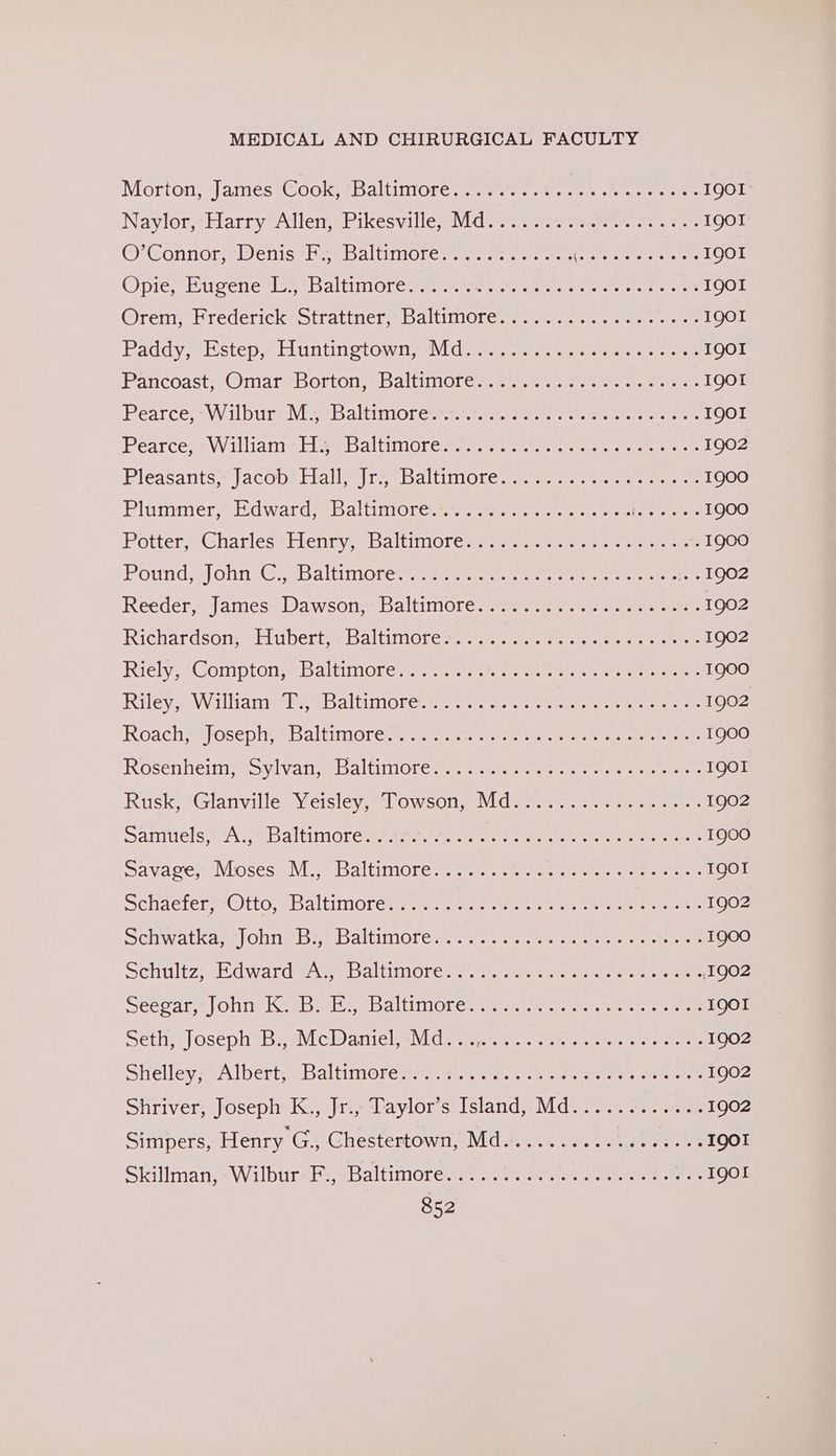 Morton; Jameés*Cook; Baltimore...) -. 6 ST OID. os IQOI Naylor, Harry: Allen =Pikesville Nites teat ee tere IQOI @ Connor] > enise— se Daltimoten-. 2 ere rire IQOI Opie, Bucene =, Baltimore.... rei rn a aren eer bo Aer et: IQOI Orem rederick*otratiner =Baltiniores ss... ee eer IQOI Paddy-sEstep Hluntinetowiil doce ee renee IQOI Pancoasts Omar Doron baltiniol esr: etree ein tae Igo! Pearce: -Wibure Vieebaltimorevc.c.. 1 cent ete ee I9QOI Pearces2W ilianie Hieeebaltimion carrer eee rete trees 1902 Pleasants© acobetiall| revbdlitnore eee ere 1900 Plummernetdward**Balimorer. er eee ee ee 1900 Potter-Charles®itenny baltimore. ce sets ee renee 1900 Pounds) ohn? Geen altiinOre enn een eee tee .. «1902 Reeder, James: Dawson;- Baltimore. .....2¢.......6-40. 1902 Richardsony=litibertss baltimiores= ee ee eee 1902 Riely.~@onmptense 5 altiniOne rere ree eee ren ee 1900 RileveWValliamieelee Bai timorces sa entre en enone 1902 Roachrefosephse baltimore seas ee ene turers eee 1900 Rosenheim Sylvatyeibaltimotee. eee a ern IgOI Rusk; -Glanvillesyersley sl owson ey detest. leer re 1902 Sanirels eA SS bai tinOre. sme eee ete ere eee erent 1900 Savacer Wiosessivin. = Daltimor cre ett. anne rae ewe Serer TQOI mchaeret ns) [0,8 DaltinOre wae vette eeerete etree eee teee tere ee 1902 Sclwatkae) Ohne bebaltinorer scree ee en 1900 Schultztdward eAwebaltimore 2... fe kee ei ee OO e Seevars)] Ohne Ker beabal tilolewr. west s. oe rtnc eer 19OI Seth, |osephoBs McDaniel sid e-em ace etre 1902 SHelley Albert ee baltimore s ate. tee ote cee oe cere 1902 Shriver, Joseph K., Jr., Taylor’s. Island,,Md............ 1902 Simpers, Henry G., Chestertown, Md...........seeeees I9QO1 Skillman =Wilbtirsbs,. Baltimore ses 2 ier. = aan eres $y CEQOE