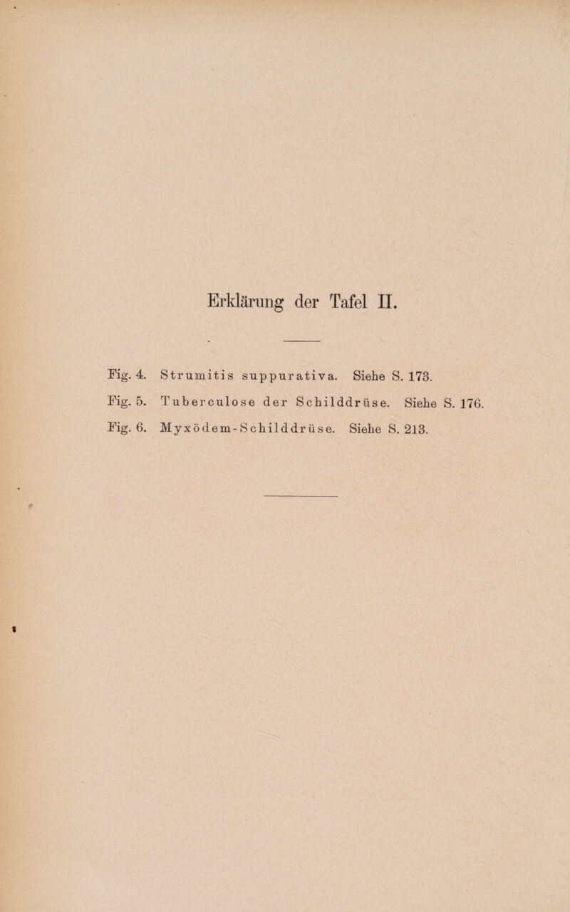 Fig. 4. Strumitis suppurativa. Siehe S. 173. Fig. 5. Tuberculose der Schilddrüse. Siehe S. 176. Fig. 6. Myxödem-Schilddrüse. Siehe S. 213.