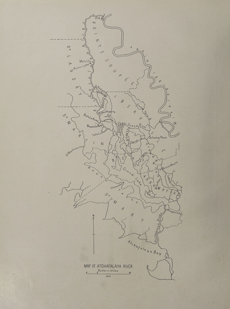 'Y =4 Or, >P y 4, 'h. 7 Q/c y q B ay §1 MAP OF ATCHAFALAYA RIVER Scale in miles 1913