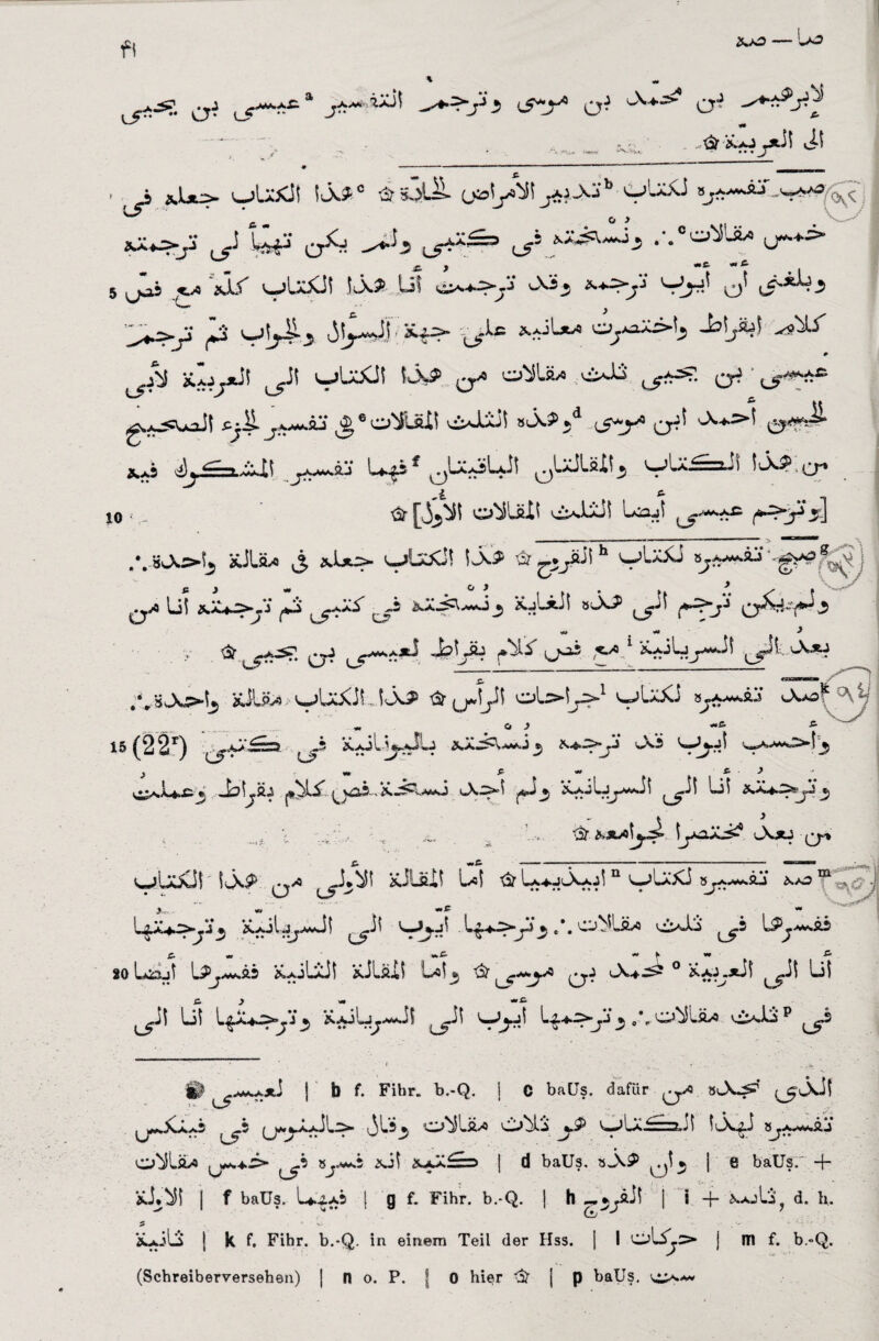 f\ • Lf 3 l5vU“'9 0J ■Ql jS.l\ j! •w* '^>—V* rf\. J 8 ^>*>iAvÄ-5 v***^/^ ->•* V1 ’ ^.5 'w^LäXJ! 1lX£° ’S? 3,iL^>- (^CO^y^K ^♦AiJ'O Ue o^ ^3 >Z&113 ;.°oto ^ 5 0^5 ^ ad/ 'wJUKit JJsä U! o*4*>y Cs3^ »*+=>y 5 •^>y ^ vb^-3 i£*3i 0U -^yM # k aiLyJf JÜ vjU&t 0^ O^U/1 A^Jd* cjr>->?. 0i • 0>^-£ g»jO=UaJ| J^uwfcftj ^ec£ftÄÜ 8l\?> *d (/-y3 0?' 0«fr5* f X>.5 ^ <^-».^1^ j^m+.2.’S L*^5f ^ÜC^öLa]! 'wjLXlH-L-) ltX^ .0» O^Uii c^sliji Lsajl 0^^ 5] /.-sJw5>|ij aülsw ^ aJjtl>* u^lsXl! h 'w’lx^J SjA^mÄj ,-0*ag^ 1 0/1 Lii \Z+S>ys y 0^ Äjlxil 8jw? 0.j| 0^-‘-'f^3 ^ *» # «* ■ ^ ^ & 0^^- ct^ 0*^*— **^y*“” 0^ # r 8 JÜ1ä4>vUXIL!v3^ & (jJ^f olrsdy^1 v-jÜXi O^ok 10 O J 15 (22r) 0.y^=» 0^ *^iv wJ'-j jOÄ^i 3 ^>y Jö lj^jI ^ •* ^ ** . ^ ^ i^!>..L*<41j* ji^l^ ^vO5. >K0i.-wJ ^LT**^ 0^ XXo-^0-2 Jj l , 0 Ä ®.»>xa\jJ> \yaX^ kX*J 0* 80 wU£Jf kXP 0^ J.^' isJUill L«t ^ n ^UxJ 50^.äj f^p ■ ' -V — • -JC „ '^C0>.yi^ Ä.joljf0Jf 0^' v0j.o 0.5 L>i3jl LP^wMwfts kJLäX! Lo^ r0<wi?^5 ° Xa^äJ^ 10^ 0.ji Ul L^U->yj^ K.oU^^i! L^4.^>»j.j *,/, o^Liw >^Uäp 05 0^0*] | b f. Fihr. b.-Q. C balTs. dafür 0/3 0i_Xif ij^XLÖ 05 00iLJL^ jl53 O^Lä/i ö^lo yP y^U^xil 5lX^J ü^äj o^Lä/j 0»*i> 0^ »^^.5 ,uä£=> | d baUs, aA5P •, j e baUsr + | f baüs. 1*4*5 | g f. Fihr. b.-Q. | h -5jftÜ j i + ^ajU, d. h, iöjiLi j k f. Fihr. b.-Q. in einem Teil der Hss. j I ol5^.S> j m f. b.»Q.